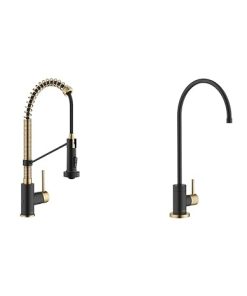 KRAUS Bolden Touchless Sensor Pull-Down Kitchen Faucet Bundle with PuritaTM Single Handle Drinking Water Filter Faucet, Brushed Brass/Matte Black