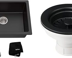 Kraus 24-Inch Black Onyx Granite Kitchen Sink Bundle with Basket Strainer Drain