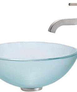 KRAUS Frosted Glass Vessel Sink in Clear with Single Hole Single-Handle Ramus Faucet in Satin Nickel