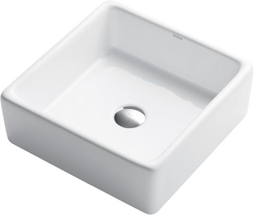 Kraus KCV-120 Square Ceramic Bathroom Sink, White - Image 2