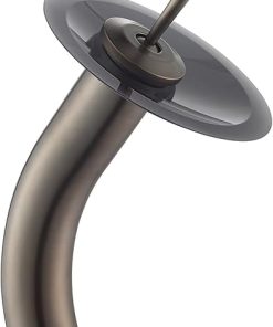 KRAUS Tall Waterfall Bathroom Faucet for Vessel Sink with Frosted Black Glass Disk, Oil Rubbed Bronze KGW-1700ORB-BLFR