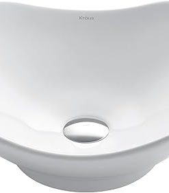 KRAUS Elavo Modern Art Vessel White Porcelain Ceramic Bathroom Sink, 15 3/4 inch KCV-135