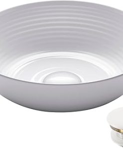 KRAUS Viva™ Round White Porcelain Ceramic Vessel Bathroom Sink with Pop-Up Drain, 13 in. D x 4 3/8 in. H, KCV-204GWH