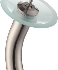 KRAUS Tall Waterfall Bathroom Faucet for Vessel Sink with Frosted Glass Disk, Satin Nickel KGW-1700SN-FR