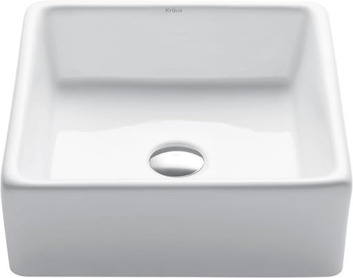 Kraus KCV-120 Square Ceramic Bathroom Sink, White