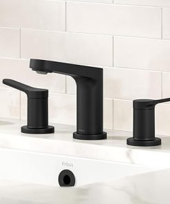KRAUS Indy Widespread Bathroom Faucet in Matte Black with 2 Handles, Pop Up Drain and Supply Lines, FUS-14103MB 2