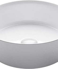 KRAUS Viva™ Round White Porcelain Ceramic Vessel Bathroom Sink, 15 3/4 in. D x 5 3/8 in. H, KCV-205GWH