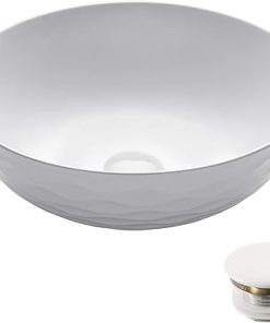 KRAUS Viva™ Round White Porcelain Ceramic Vessel Bathroom Sink with Pop-Up Drain, 16 1/2 in. D x 5 1/2 in. H, KCV-200GWH