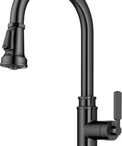 KRAUS Allyn Transitional Industrial Pull-Down Single Handle Kitchen Faucet in Spot-Free Black Stainless Steel