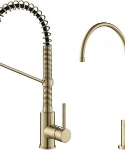 KRAUS Bolden Commercial Style Pull-Down Kitchen Faucet and Purita Water Filter Faucet Combo in Spot Free Antique Champagne Bronze, KPF-1610-FF-100SFACB