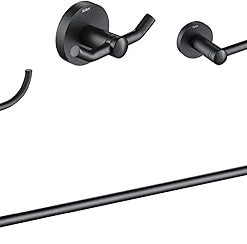 KRAUS Elie 4-Piece Bath Hardware Set with 24-inch Towel Bar, Paper Holder, Towel Ring and Robe Hook in Matte Black
