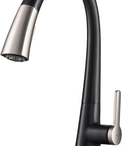 Kraus KPF-1673SFSMB Nolen Dual Function Pull, Faucets for Kitchen Sinks, Single-Handle, 16 3/8 Inch, Spot Free Stainless Steel/Matte Black