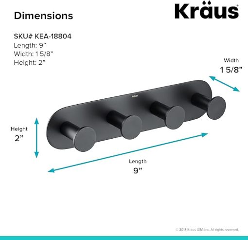 Kraus Elie Bathroom Robe and Towel Hook Rack with 4 Hooks, Matte Black Finish, KEA-18804MB - Image 2