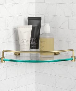 Kraus Elie Glass Bathroom Corner Shower Shelf with Rail in Brushed Gold, KEA-18846BG 2