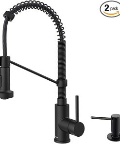 KRAUS Bolden 18-Inch Single Handle Commercial Style Pull-Down Kitchen Faucet with Soap Dispenser in Matte Black, KPF-1610MB-KSD-43MB