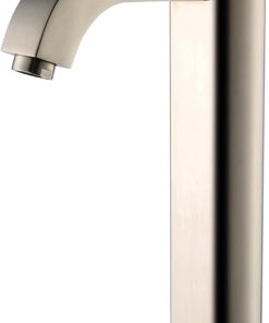 KRAUS Frosted Glass Vessel Sink in Clear with Single Hole Single-Handle Ramus Faucet in Satin Nickel 2