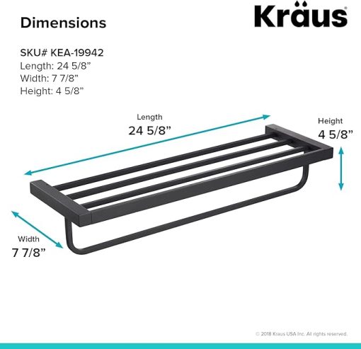 KRAUS Stelios Bathroom Shelf with Towel Bar, Matte Black Finish, KEA-19942MB - Image 2