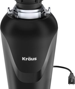 KRAUS WasteGuard 3/4 HP Ultra-Quiet Garbage Disposal with Quick Connect, Kitchen Sink Drain Cover, Power Cord and Flange Included, KWD100-75MBL