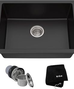 KRAUS Quarza 24-inch Kitchen Sink Drop-In/Undermount Single Bowl Granite Kitchen Sink Black Onyx, KGD-410B