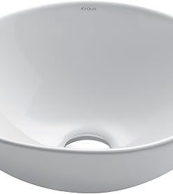 KRAUS Elavo Round Vessel White Porcelain Ceramic Bathroom Sink, 16 inch KCV-141