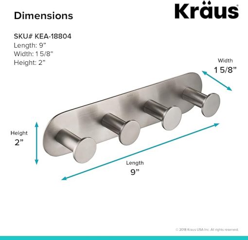 Kraus Elie Bathroom Robe and Towel Hook Rack with 4 Hooks, Brushed Nickel Finish, KEA-18804BN - Image 2