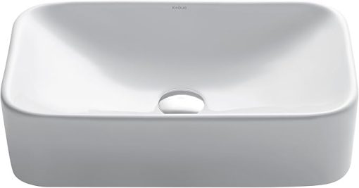 KRAUS Elavo Rectangular Vessel White Porcelain Ceramic Bathroom Sink, 19 inch KCV-122