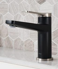 KRAUS Indy Single Handle Basin Bathroom Faucet in Spot Free Stainless Steel/Matte Black and Pop Up Drain with Overflow, KBF-1401SFSMB-PU-11MB 2