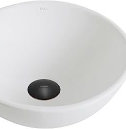 Kraus KCV-341-ORB Modern Elavo Ceramic Small Round Vessel Bathroom Sink with Pop Up Drain, Oil Rubbed Bronze/White