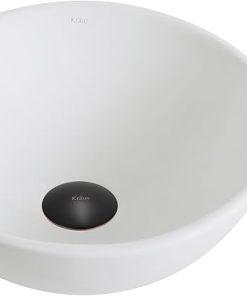 Kraus KCV-341-ORB Modern Elavo Ceramic Small Round Vessel Bathroom Sink with Pop Up Drain, Oil Rubbed Bronze/White