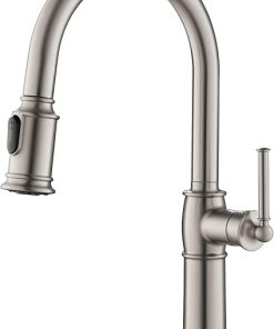 KRAUS Sellette Traditional Spot Free Stainless Steel Single Handle Pull-Down Kitchen Faucet with Deck Plate, KPF-1682SFS