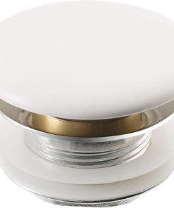 KRAUS PU-20GWH Gloss White Pop-Up Drain with Porcelain Ceramic Top for Bathroom Sink without Overflow