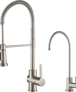 KRAUS Britt Commercial Style Kitchen Faucet and Purita Water Filter Faucet Combo in Spot Free Stainless Steel, KPF-1690-FF-100SFS