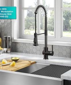 KRAUS Britt Commercial Style Pull-Down Single Handle Kitchen Faucet in Matte Black/Spot-Free Black Stainless Steel, KPF-1691MBSFSB 2