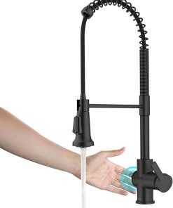 KRAUS Britt Touchless Sensor Commercial Single Handle Pull Down Kitchen Faucet in Matte Black, KSF-1691MB