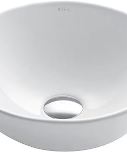 KRAUS Elavo Round Vessel White Porcelain Ceramic Bathroom Sink, 14 inch KCV-341