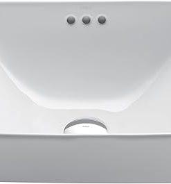 KRAUS Elavo Square Semi-Recessed Vessel White Porcelain Ceramic Bathroom Sink with Overflow, 16 1/2 inch KCR-281
