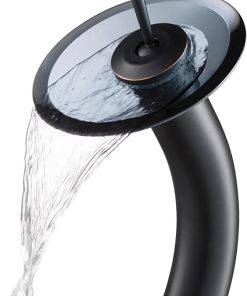KRAUS Tall Waterfall Bathroom Faucet for Vessel Sink with Clear Black Glass Disk, Oil Rubbed Bronze KGW-1700ORB-BLCL