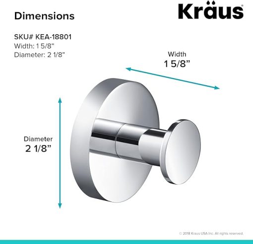 KRAUS Elie Bathroom Robe and Towel Hook, Chrome Finish, KEA-18801CH - Image 2