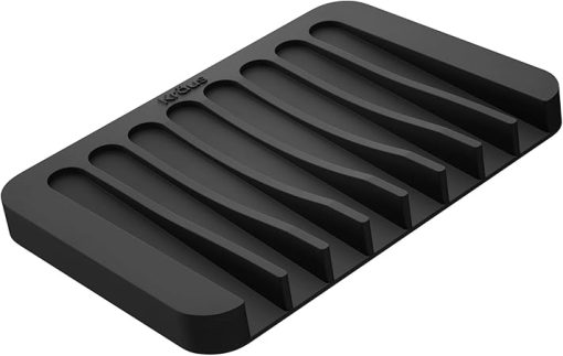 KRAUS Multipurpose Self-Draining Silicone Soap Dish/Sponge Holder for Bathroom or Kitchen Counter in Black, KDM-05BL