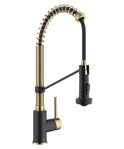KRAUS Bolden Touchless Sensor Pull-Down Kitchen Faucet Bundle with PuritaTM Single Handle Drinking Water Filter Faucet, Brushed Brass/Matte Black 2