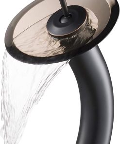 KRAUS Tall Waterfall Bathroom Faucet for Vessel Sink with Clear Brown Glass Disk, Oil Rubbed Bronze KGW-1700ORB-BRCL
