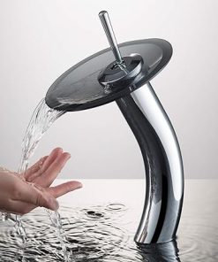 KRAUS Tall Waterfall Bathroom Faucet for Vessel Sink with Frosted Black Glass Disk, Chrome KGW-1700CH-BLFR 2