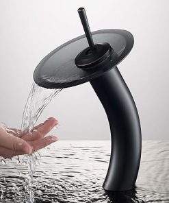 KRAUS Tall Waterfall Bathroom Faucet for Vessel Sink with Frosted Black Glass Disk, Oil Rubbed Bronze KGW-1700ORB-BLFR 2