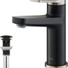 KRAUS Indy Single Handle Basin Bathroom Faucet in Spot Free Stainless Steel/Matte Black and Pop Up Drain with Overflow, KBF-1401SFSMB-PU-11MB