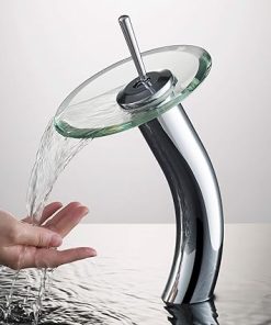 KRAUS Tall Waterfall Bathroom Faucet for Vessel Sink with Clear Glass Disk and Pop-Up Drain, Chrome KGW-1700-PU-10CH-CL 2