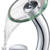 KRAUS Tall Waterfall Bathroom Faucet for Vessel Sink with Clear Glass Disk and Pop-Up Drain, Chrome KGW-1700-PU-10CH-CL