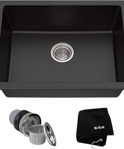 Kraus 24-Inch Black Onyx Granite Kitchen Sink Bundle with Basket Strainer Drain 2
