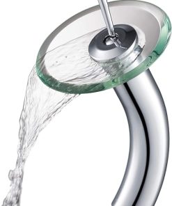 KRAUS Tall Waterfall Bathroom Faucet for Vessel Sink with Clear Glass Disk, Chrome KGW-1700CH-CL