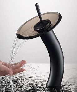 KRAUS Tall Waterfall Bathroom Faucet for Vessel Sink with Clear Brown Glass Disk, Oil Rubbed Bronze KGW-1700ORB-BRCL 2