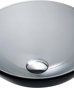 KRAUS Round Clear Black Glass Vessel Bathroom Sink, 14 inch GV-104